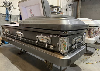 Dignified Farewell Steel Casket Box Decorable For Funeral Arrangements