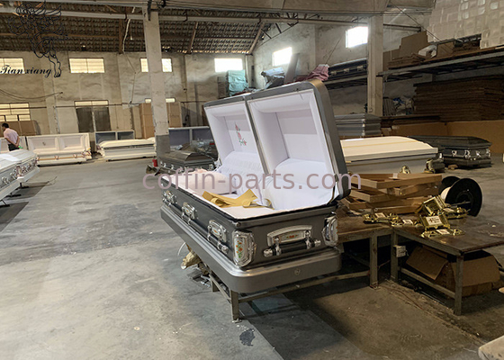 Dignified Farewell Steel Casket Box Decorable For Funeral Arrangements